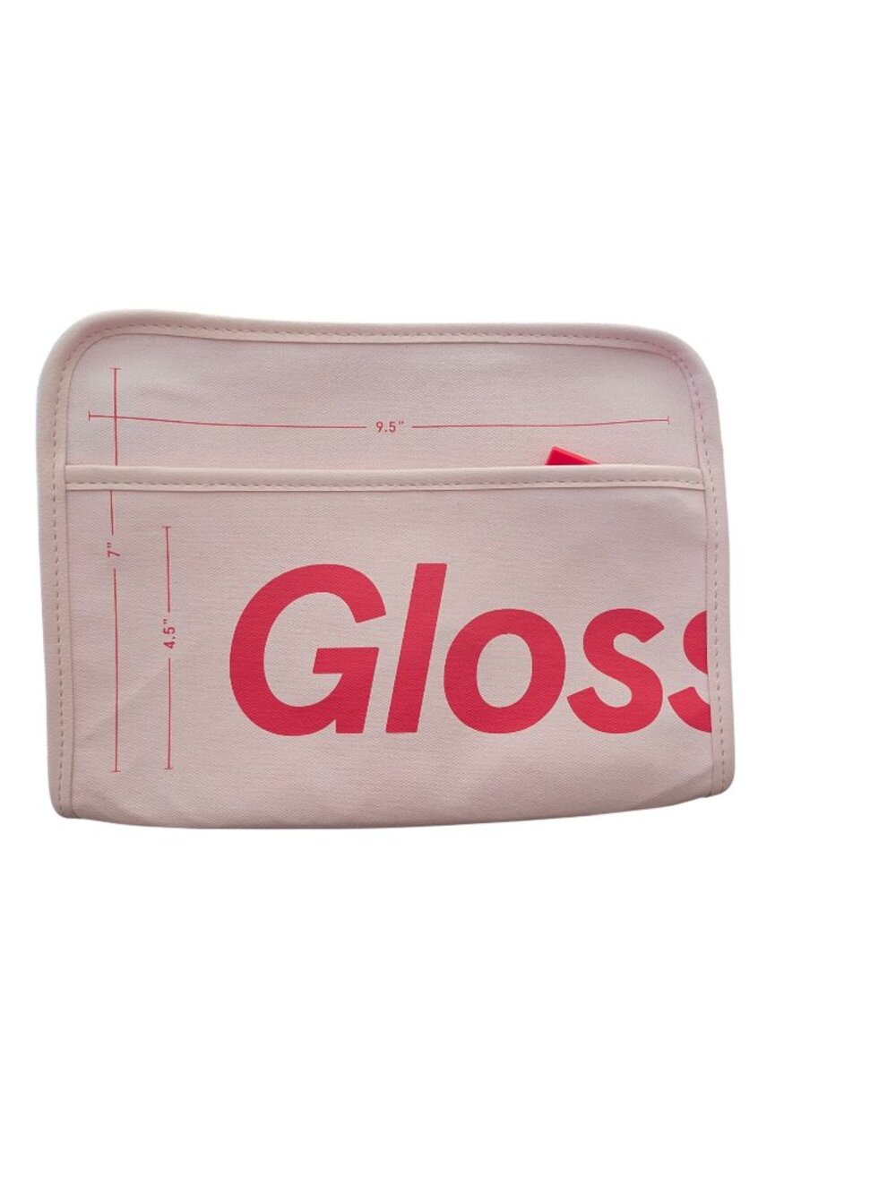 Glossier Pink Beauty Bag With Zipper Closure & Red Interior Compartments 9.5" x